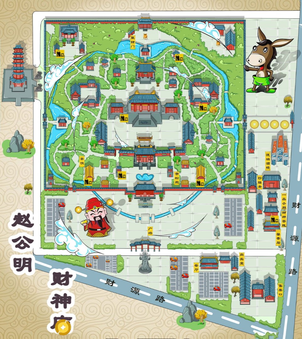 什玲镇寺庙类手绘地图